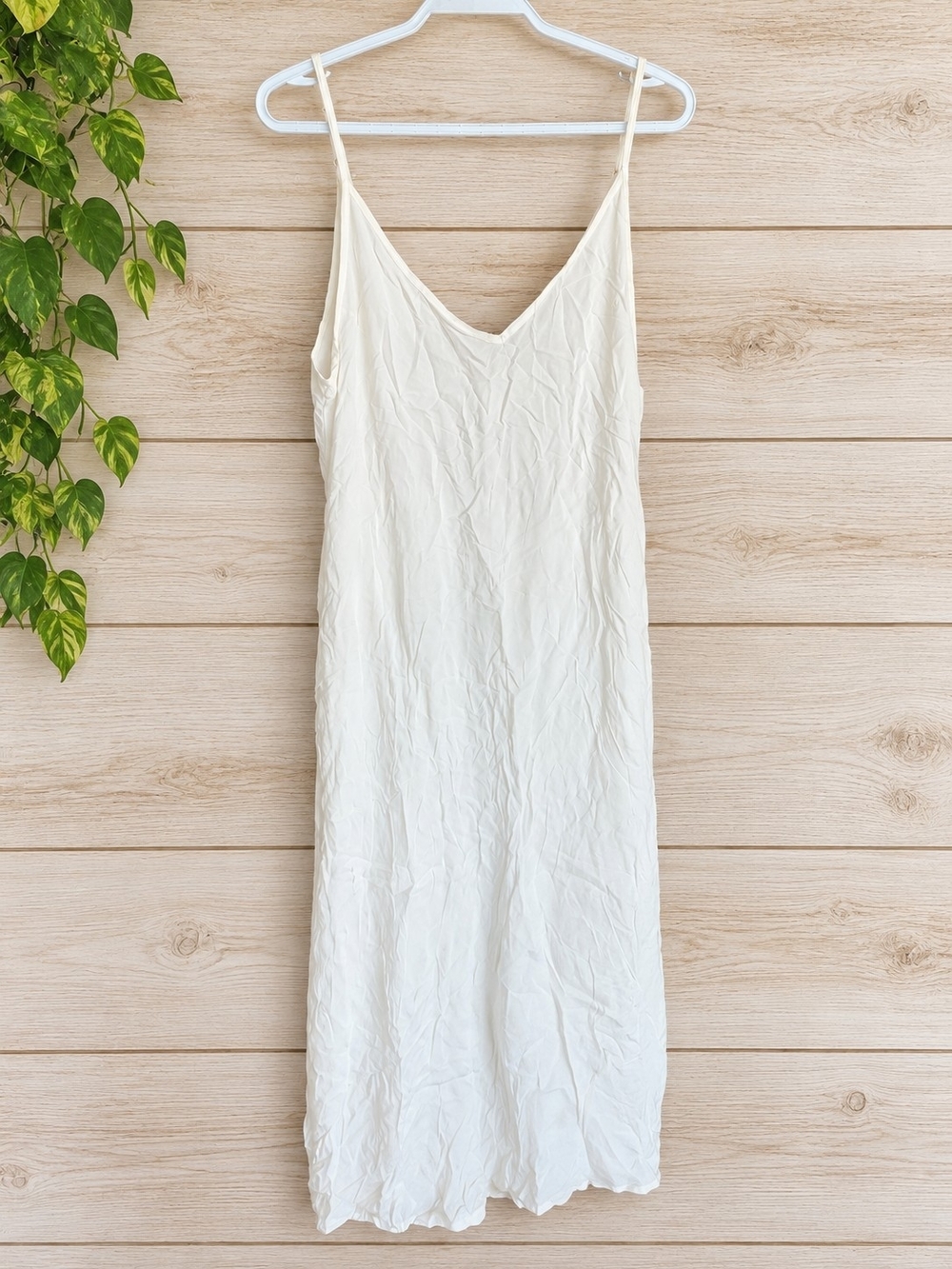 Women's Cream Slip Dress with Spaghetti Straps